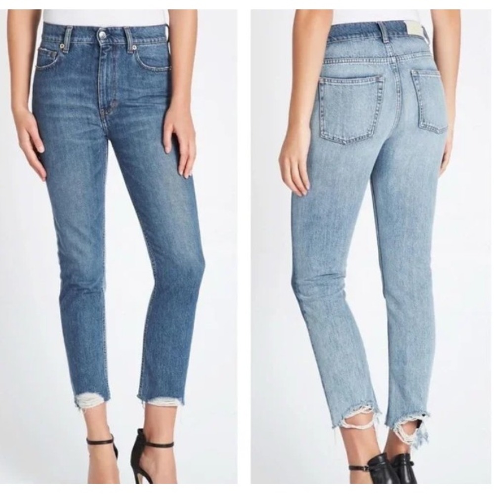 Iro Revolve Distressed Jeans Two Toned Contrast Wash Raw Hem Argan Italian 24